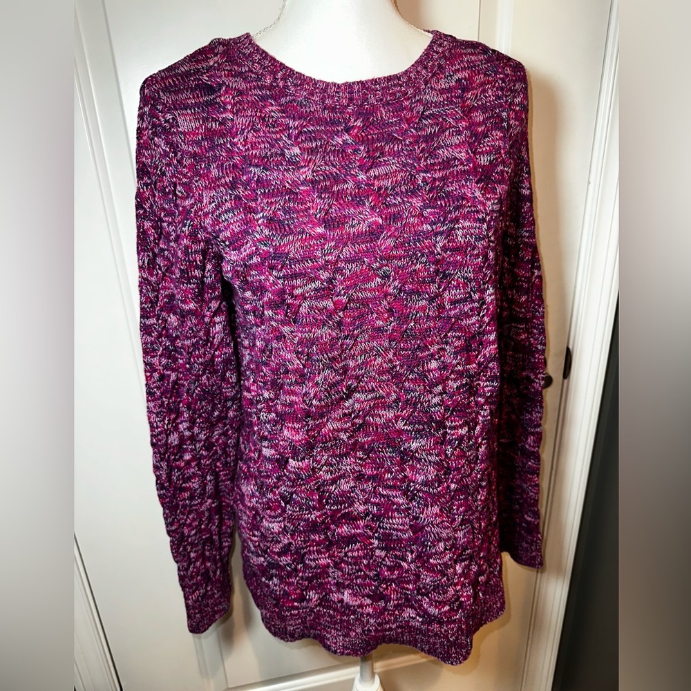 Lands’ End Drifter Cable Knit Sweater Marled Berry Size M - Picture 2 of 12